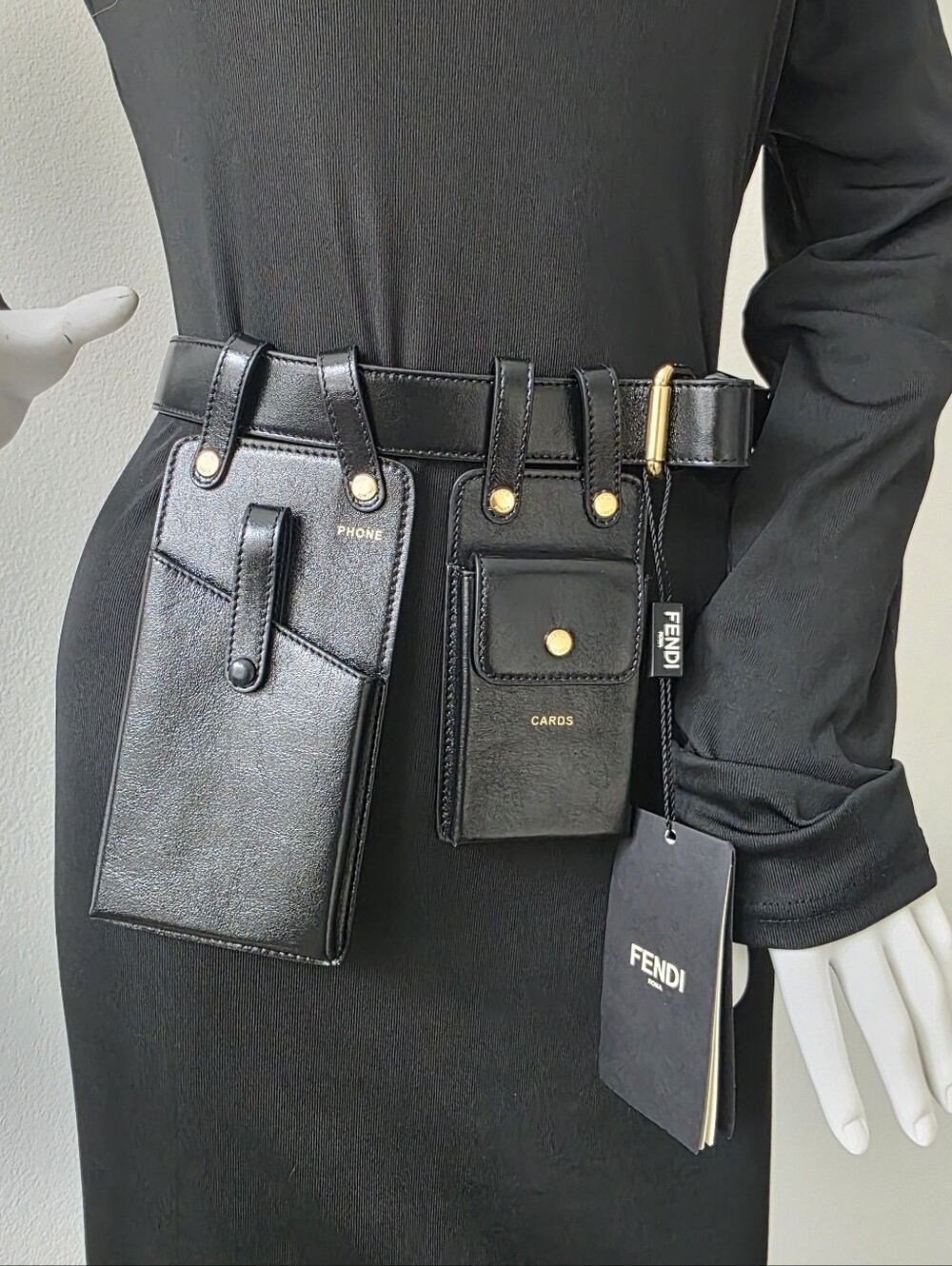 Auth Fendi Utility Leather Belt Pouch Bag Set - Phone & Card Holders